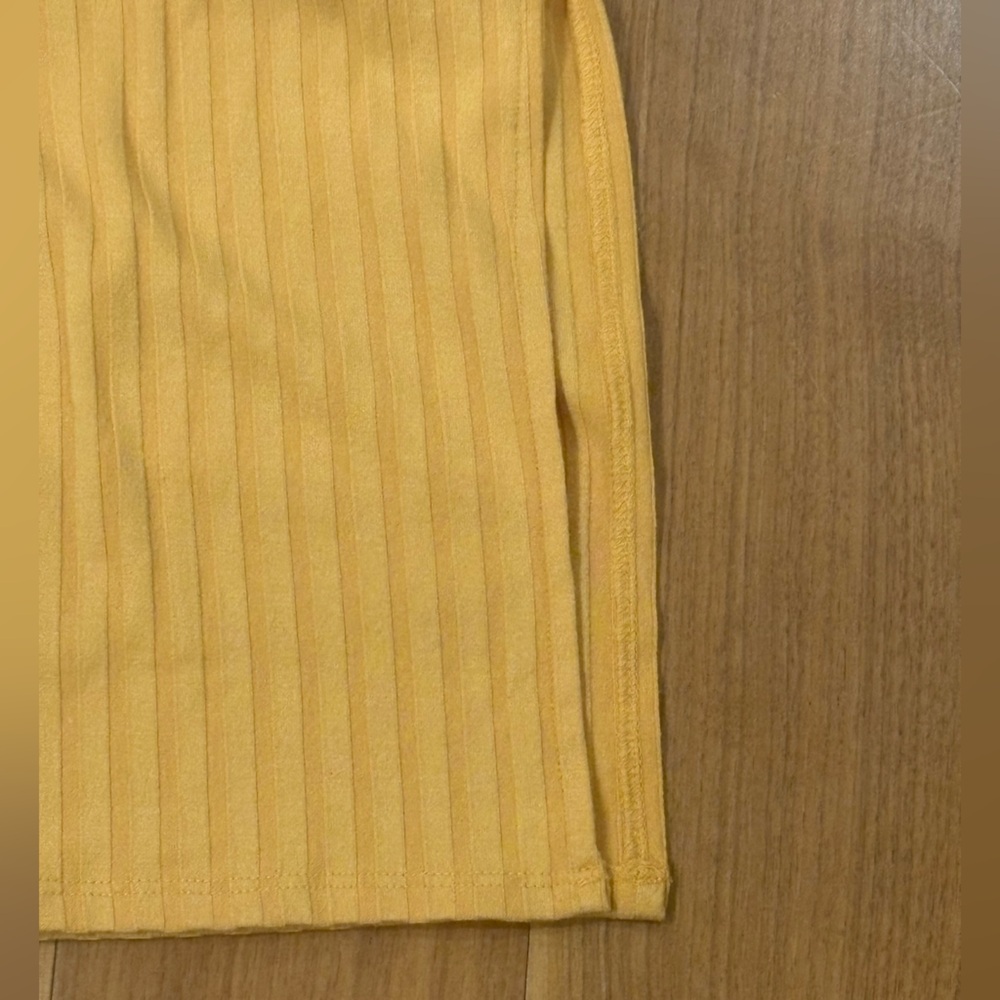 Women’s LOFT Beach Ribbed Midi Mustard Yellow Dress Short Sleeve Size Medium - Picture 4 of 10